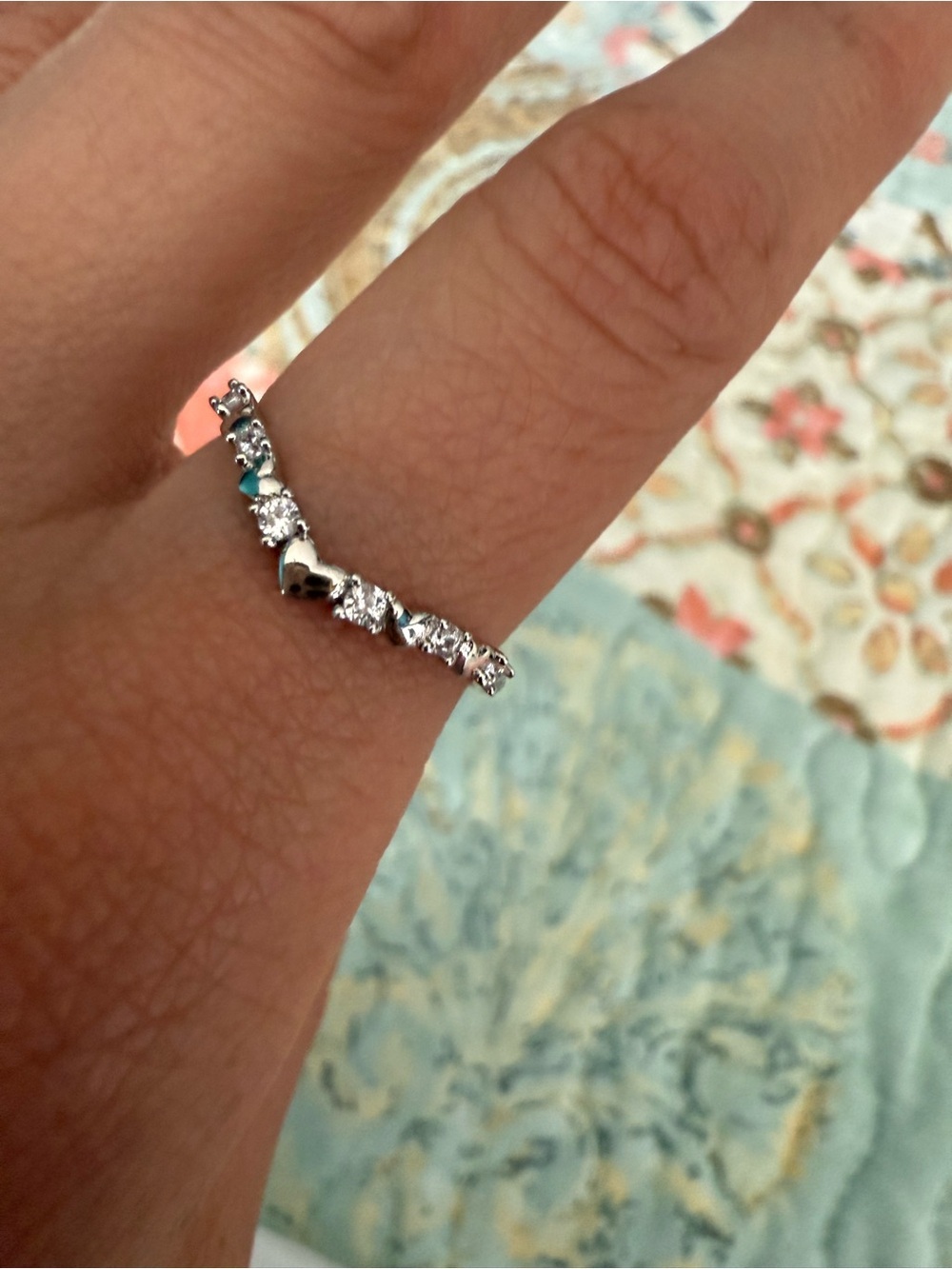 Sterling Silver Heart & Crystal Stackable Ring - Italian Silver 8.5